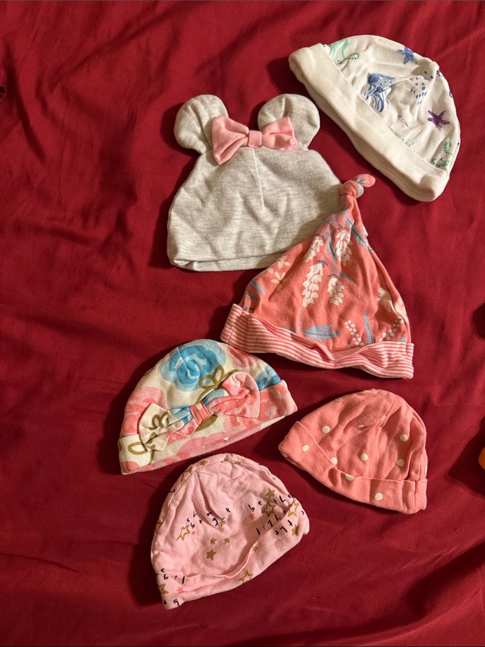 Baby Girls Pink & White Cotton Hat Set - 6 Pack